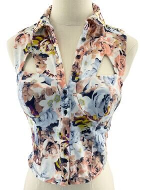 Sparkle & Fade Women’s Small Crop Tank Top Floral Cutouts